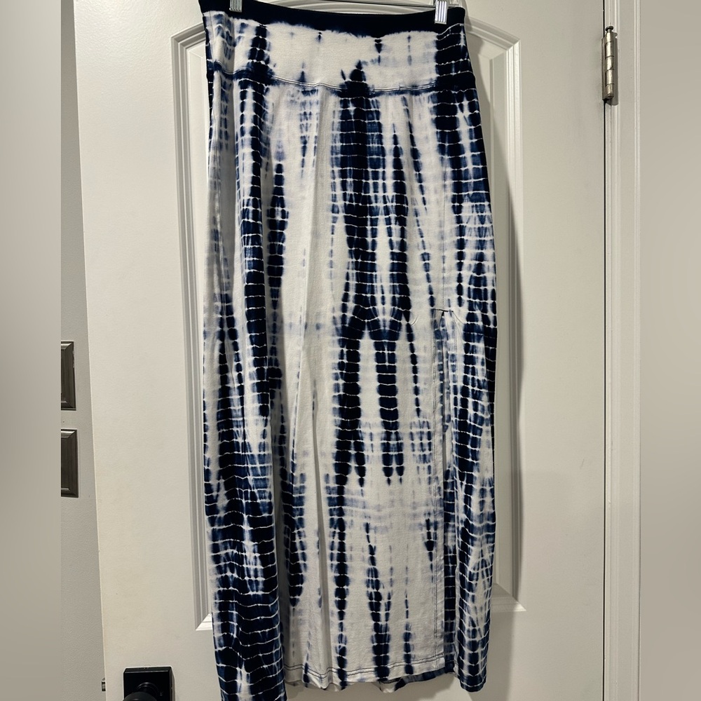 Navy and White Tie-Dye Maxi Skirt